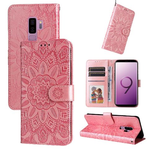 Funda Tipo Cartera Foxdock Para Samsung Galaxy S9 Plus , Diseño Girasol En Relieve, Cuero Pu, Cierre Magnético, Soporte Y Tarjetero