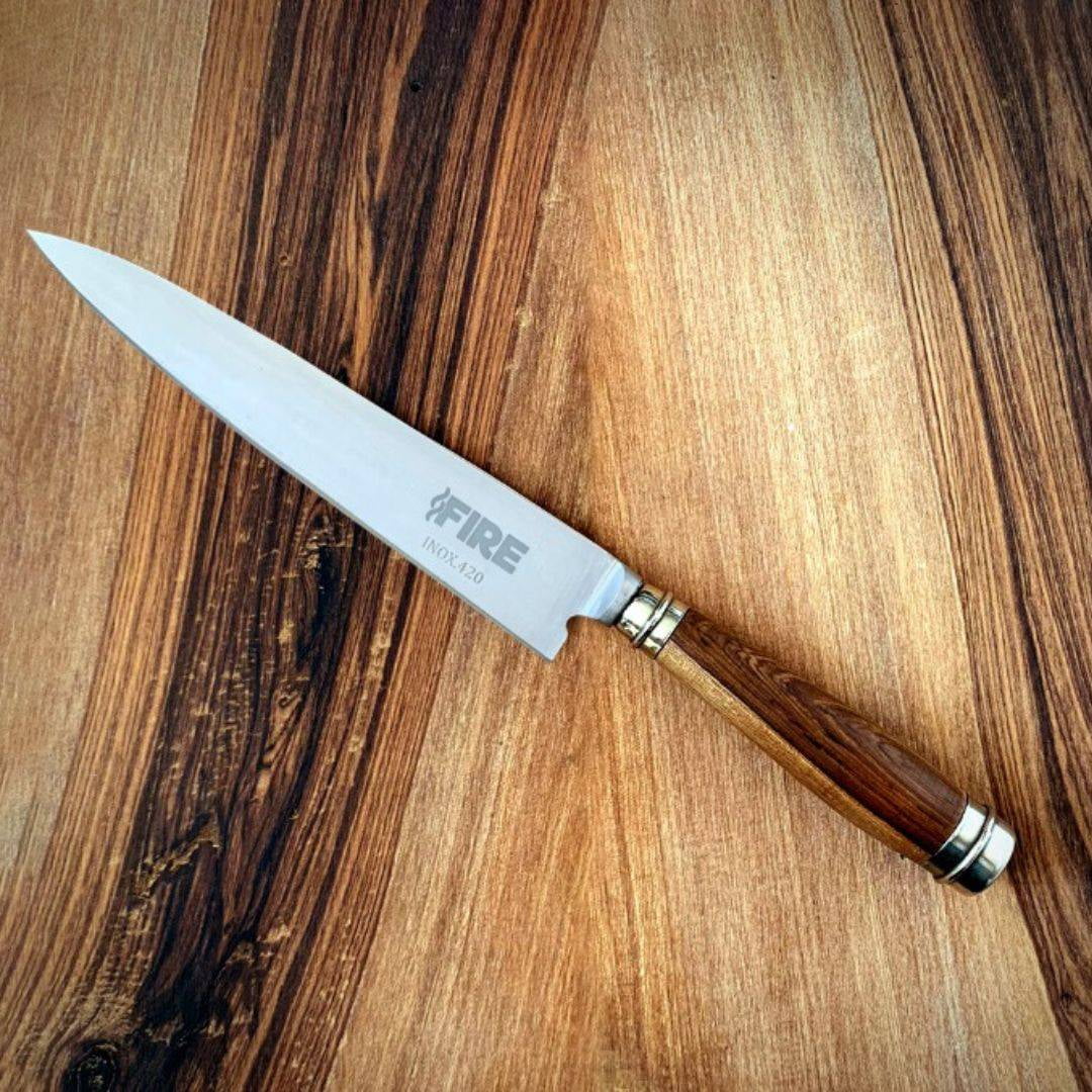 Entreparrilleros.cl - Cuchillo Artesanal Madera Alpaca 20cm Acero Inox 420