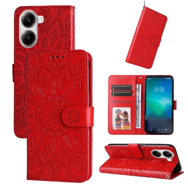 Funda tipo cartera FOXDOCK para Xiaomi Poco X7 Pro , diseño girasol en relieve, cuero PU, cierre magnético, soporte y tarjetero