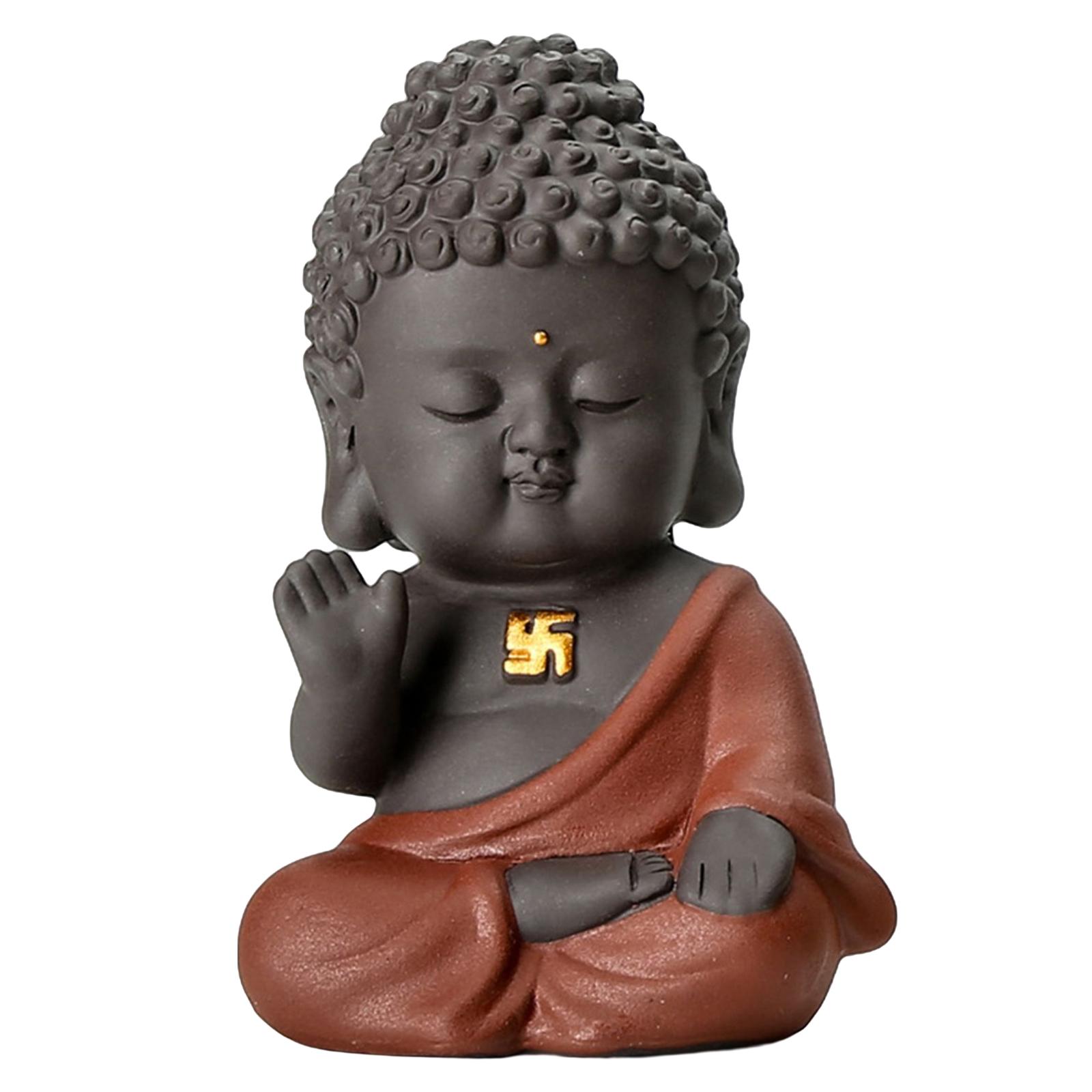 Magideal - Pequeño Buda Tathagata Estatuilla De Cerámica Decoración Artesanía Lindo Accesorios De Artesanía Creativo Té Mascota Para Oficina Dormitorio Rojo