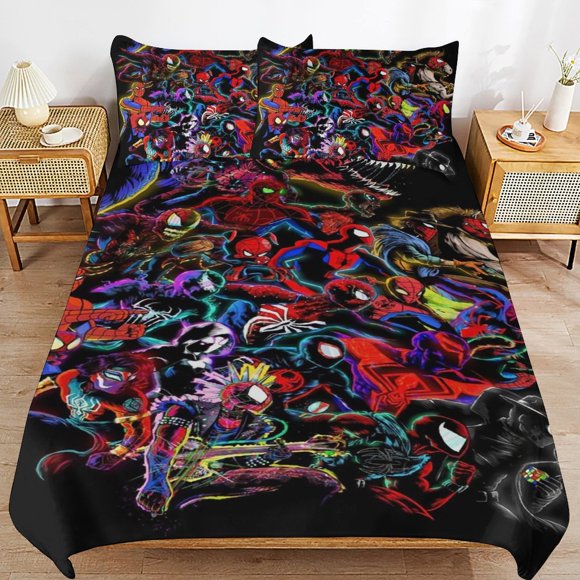 Into The Spider-Verse Bedding Sets Ultra Soft Skin-Friendly Duvet Cover 3 Piece, Cute Comforter Cover Bed Set for Boys Girls Kids