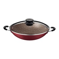 Wok Tramontina Paris En Aluminio Con Revestimiento Interno Y Externo Antiadherente Starflon Max Rojo Con Tapa De Vidrio 32 Cm 4,4 L