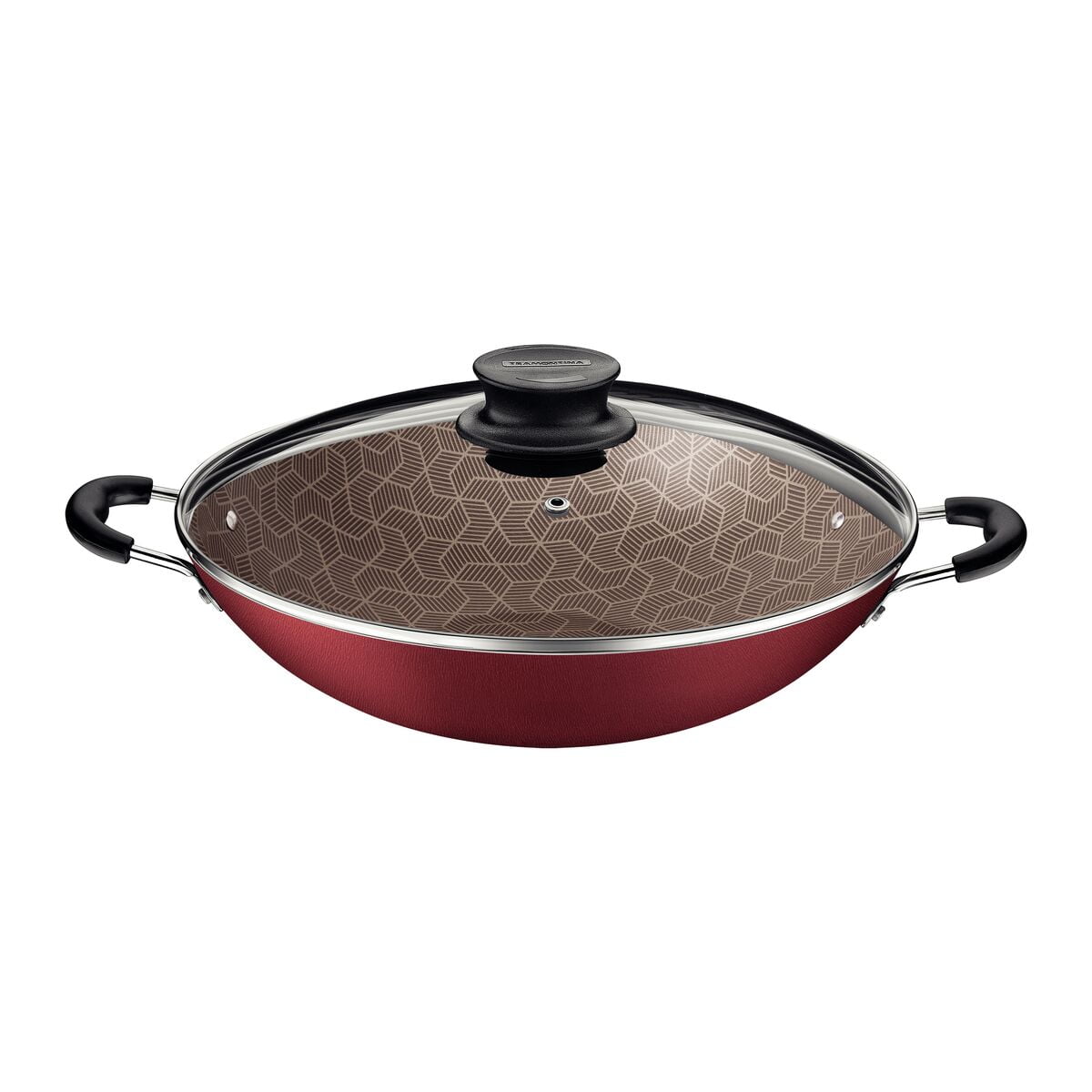 Wok Tramontina Paris En Aluminio Con Revestimiento Interno Y Externo Antiadherente Starflon Max Rojo Con Tapa De Vidrio 32 Cm 4,4 L