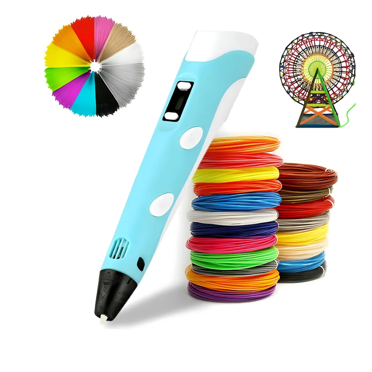 Genérico - Bolígrafo 3D Lápiz Tipo Impresora + Filamentos Creatividad Celeste