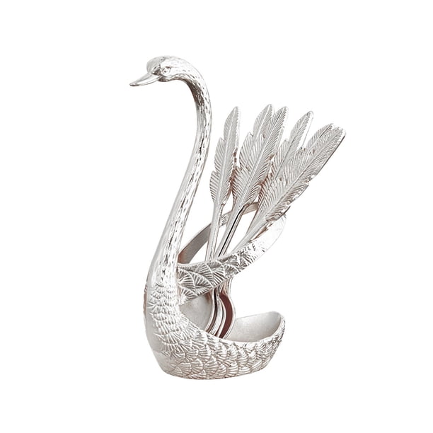 Juego de soporte de Base de cisne decorativo para cuchara de café, estante de almacenamiento para cucharadita, juego de cubiertos, soporte de Base de Plata