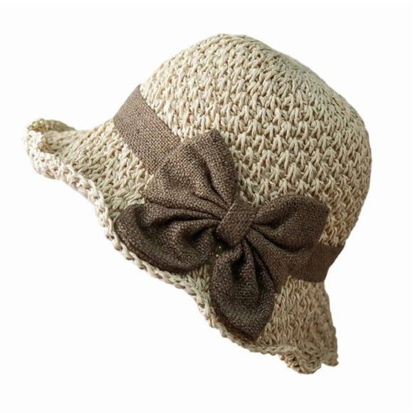 Sombrero de Sol GIRLDREN de Paja Tejida con Lazo Beige Ajustable