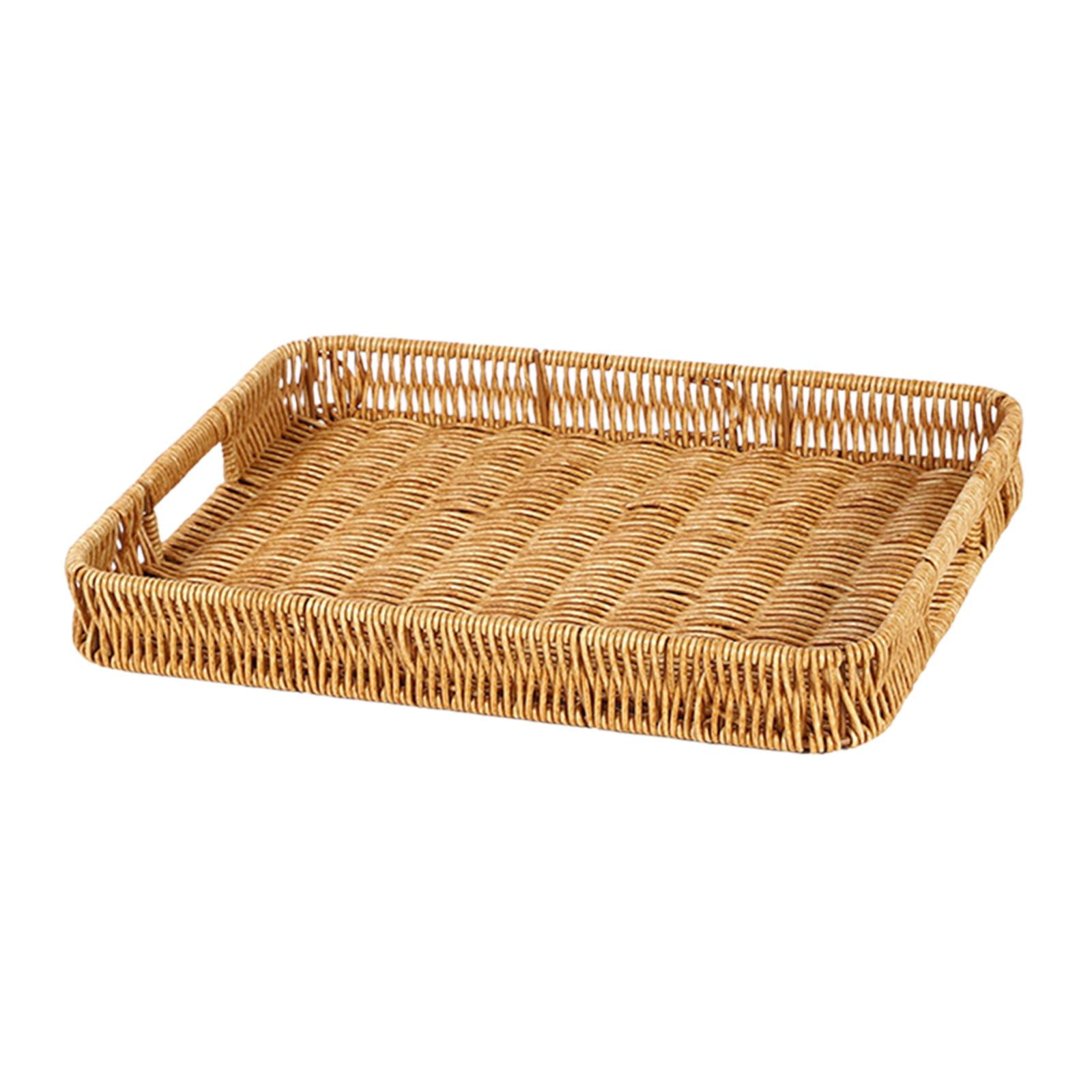 Magideal - Cesta De Mimbre Tejida, Contenedor De Decoración Del Hogar, Cesta De Artículos De Tocador De Tejido, Organizador De Manos, Bandeja Tejida A Mano Para Rectangular M