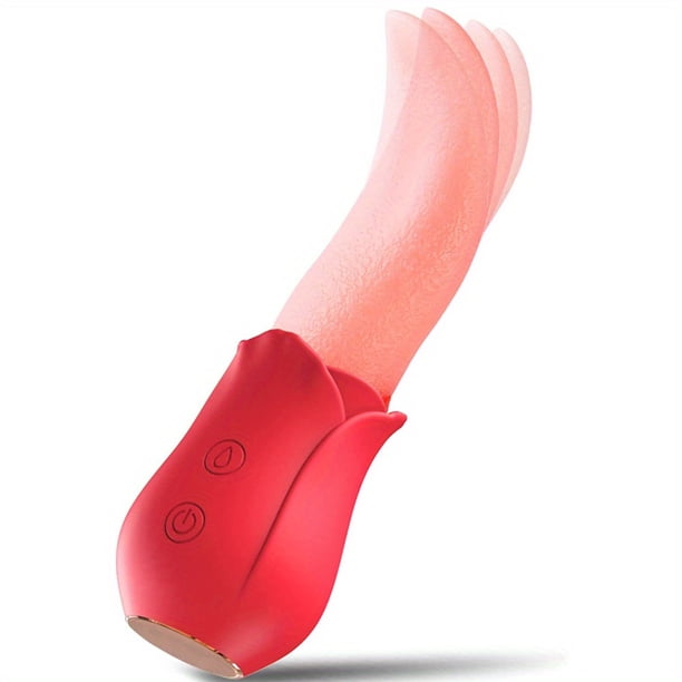 1pc Rose Clitoral and G-Spot Vibrator with 10 Tongue Licking and Tapping Nipple Modes - Double Stimulation Sex Toy for Women and Couples