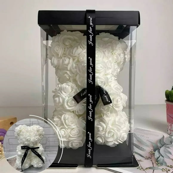 Oso pétalos de rosas San Valentín Blanco