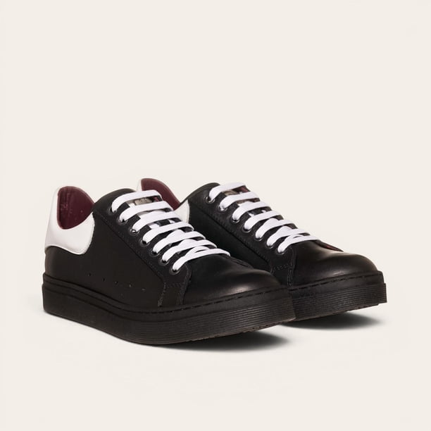 Zapatilla Alexander de Cuero Natural Nevado OLKI - Negro blanco 44