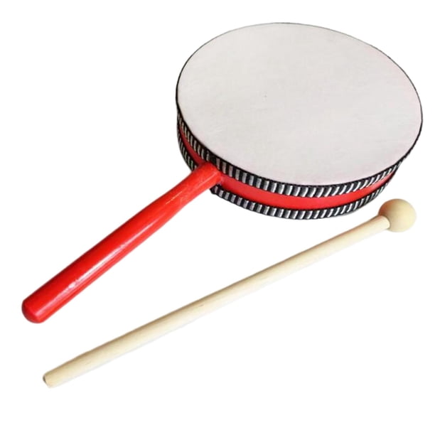 Tambor para niños Tambor de mano Instrumentos musicales Pandereta Educativa con baqueta Juguete de percusión para suministros de fiesta Regalos de cum rojo