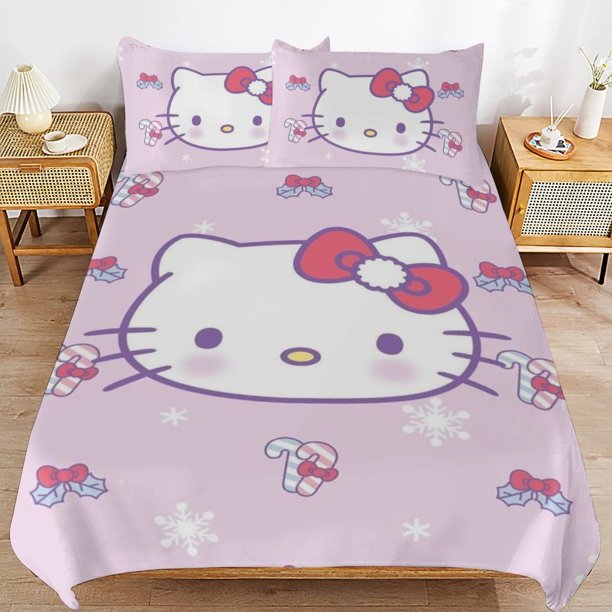 Hello Kitty Duvet Cover Set 3 Piece Bedding Set Double Sided Printing Decorative Comforter Cover Set