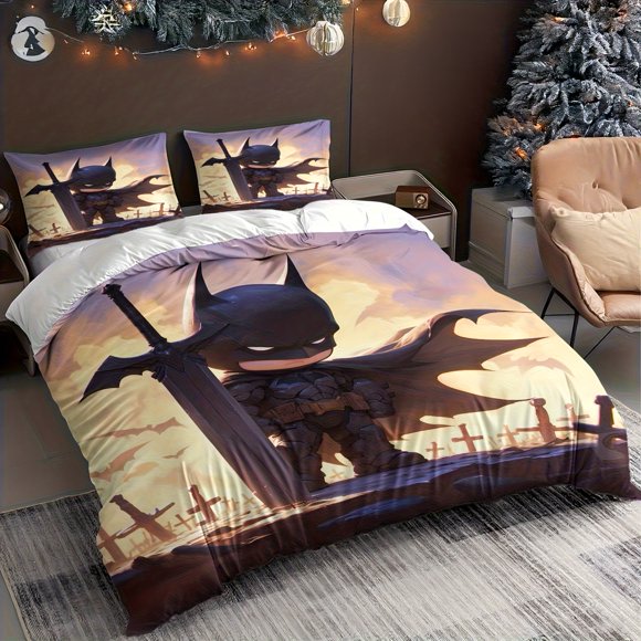Dark Knight & Greatsword: Alternative Style Portrait of Gotham's Guardian Innovative Cartoon Duvet Cover for Single/Double Bed 1 Duvet Cover + 1/2 Pillowcases S