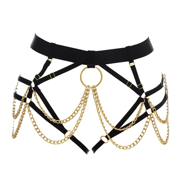 Metal Chain Tassel Garter Belt, Cut Out Waist Harness Belt Suspender Bondage, Women's Sexy Lingerie & Underwear Accessories
