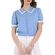 thumbnail image 1 of INSPIRE CHIC Blusa Vintage de Punto con Cuello de Solapa y Mangas Abullonadas con Volantes para Mujer XL Azul, 1 of 5