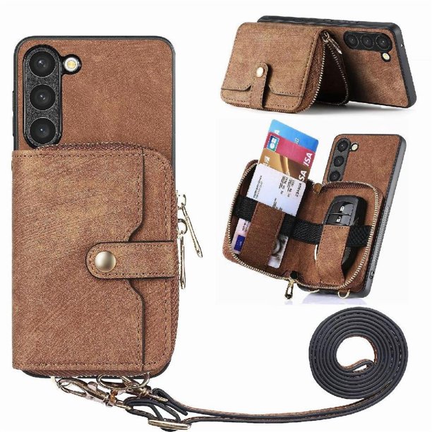 Funda Tipo Cartera con Correa Cruzada para Samsung Galaxy S23 Protección Contra Golpes Marrón