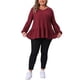 thumbnail image 2 of Agnes Orinda Conjuntos de Halloween Blusa Babydoll de Talla Grande para Mujer Top de Punto Waffle con Volantes en el Dobladillo de Manga Larga con Cuello en V Casual Peplum 4X Burdeos, 2 of 6