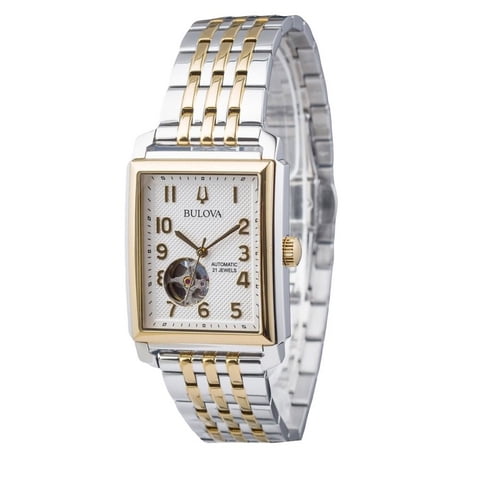 Reloj Bulova Sutton Two Tone Stainless Steel Open Heart Silver Dial Automatic 98A308 Men'S Watch