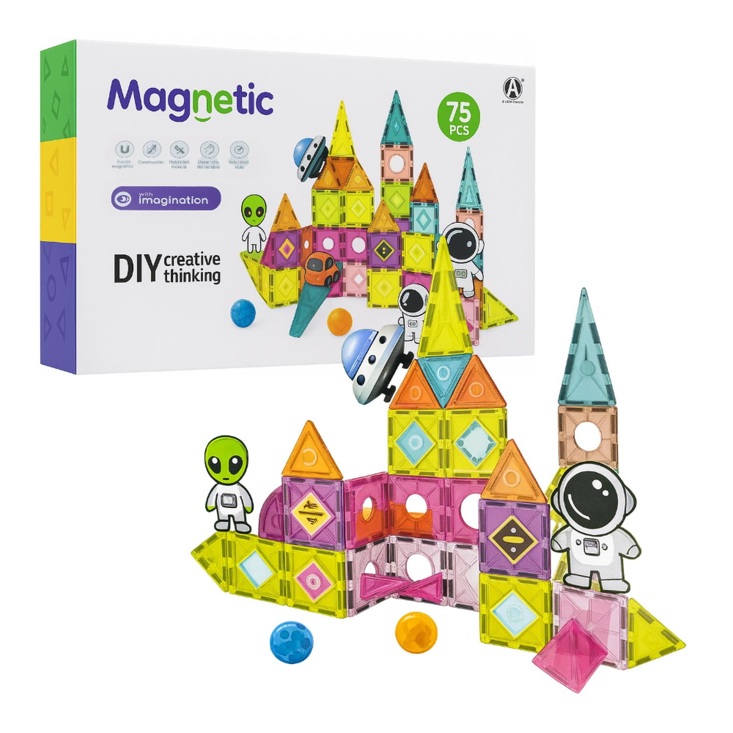 Fliperex - Juego Bloques Magneticos Construccion 70 Piezas Educativo Blanco