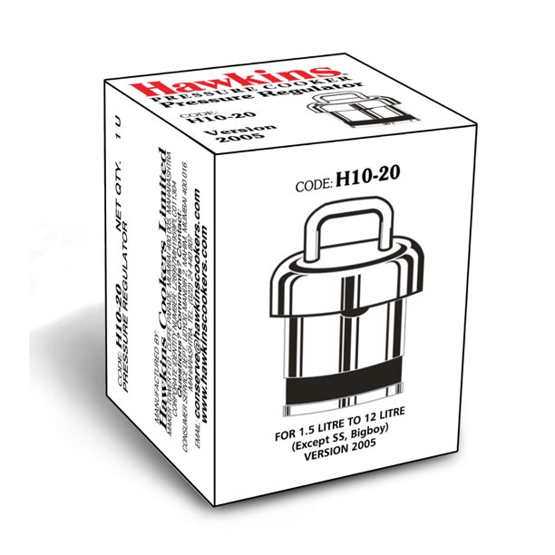Regulador de presión y peso de ventilación de latón Hawkins para todas las ollas a presión Hawkins de 1,5 litros a 12 litros, color plata, estándar (H10-20), 1,5 litros