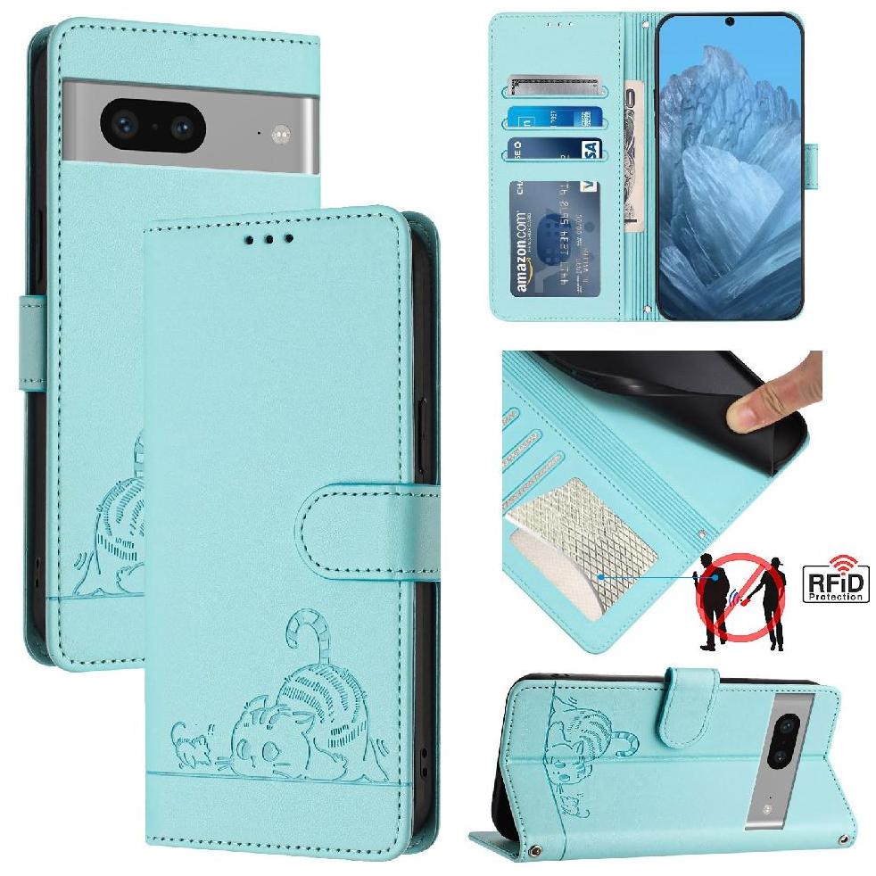 Funda Tipo Cartera Foxdock Para Google Pixel 7 Con Soporte, Ranuras, Rfid, Diseño De Gato