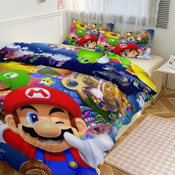 Mario Print Bedding Set Pattern Duvet Cove Set 3 Pieces 1 Quilt Cover And 2 Pillowcases for Women Men Teens