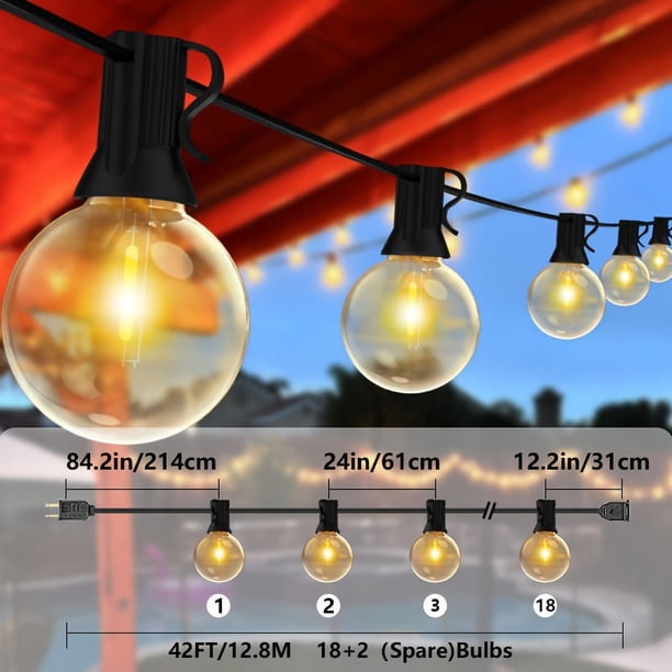 106ft/86ft/56ft/42ft/30ft/18ft G40 LED String Lights Outdoor Terrace Lamp, Waterproof Chandelier, E12 Socket, Black Lines, Earth Party Garland String Bulbs, Outdoor Garden Wedding Lights, Outdoor Chri
