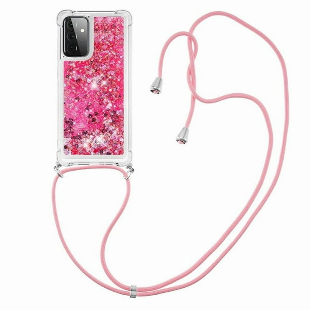 Funda FOXDOCK para Samsung Galaxy A72 5G con Cuerda Ajustable, Brillo Líquido, Protección Antigolpes y Lente – Ideal para Regalo