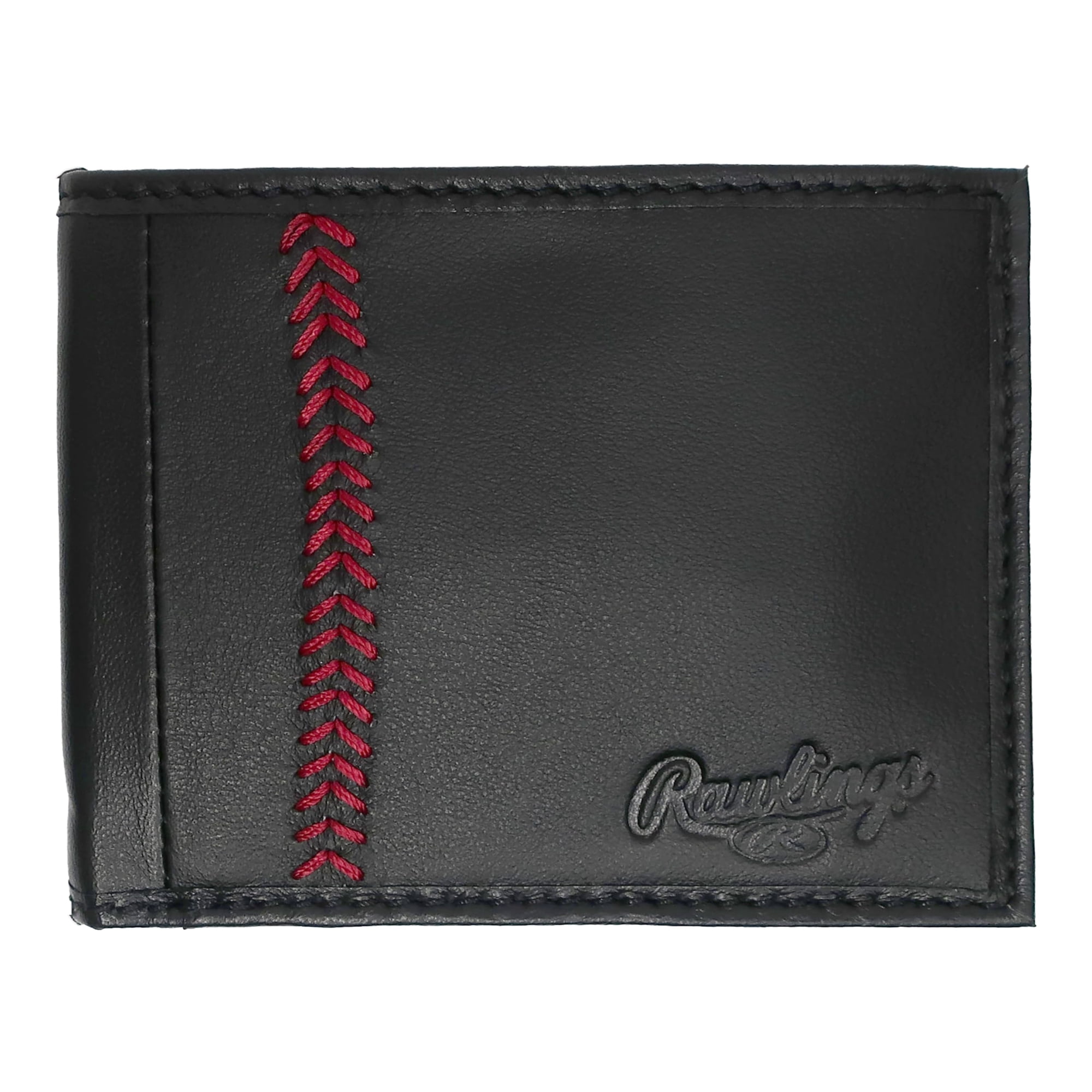 Billetera Rawlings De Cuero Negra Con Costura De Béisbol Bifold