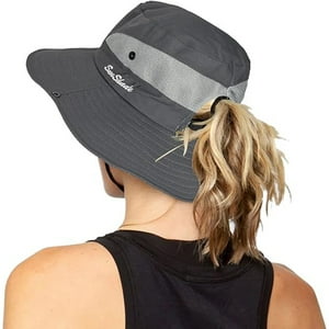 Veatool - Sombreros Plegables Con Protección Uv Para Mujer, De Malla Y Ala Ancha, Para Pescar En La Playa, Con Agujero Para La Coleta