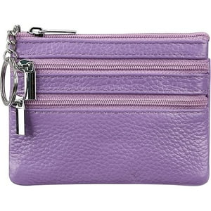 Veat00L - Billetera De Moneda De Cuero De Vaca Femenina Mini Billetera, Llavero, Diseño De Tres Cremalleras