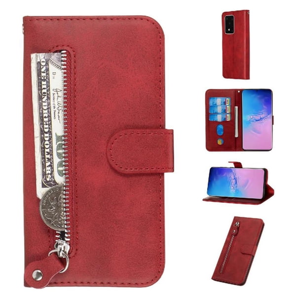 Funda con Cremallera para Samsung Galaxy S20 Ultra, Carcasa Cartera de Cuero PU con Soporte y Tarjetero