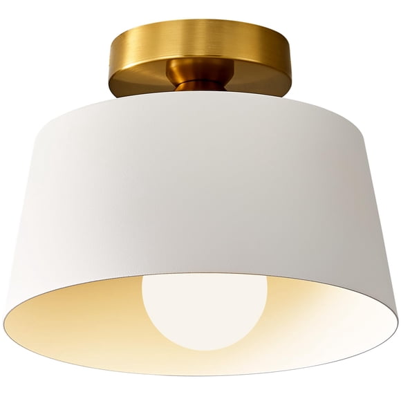 Lámpara de techo semienrasada Bwxcie 25 cm blanco y dorado E26