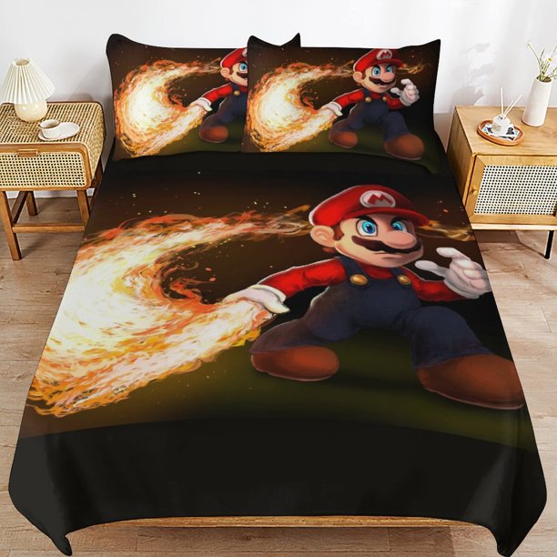 Super Mario Bed Duvet Cover Microfiber Bedding Sets 3D Printed Lightweight 3 Piece Comforter Sets for Kids Boys Girls