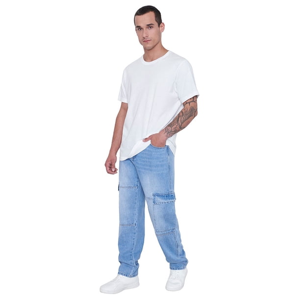Jeans Hombre Cargo Color Azul Claro Corona