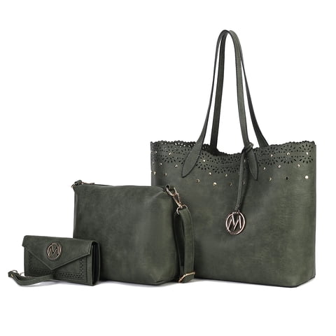 Set De 3 Piezas Para Mujer, Mkf Collection, Bolso Tote De Compras, Bolso Crossbody, Y Cartera - Mariahna, Cuero Vegano - Oliva