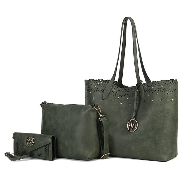 Set de 3 Piezas para Mujer, MKF Collection, Bolso Tote de Compras, Bolso Crossbody, y Cartera - Mariahna, Cuero Vegano - Oliva