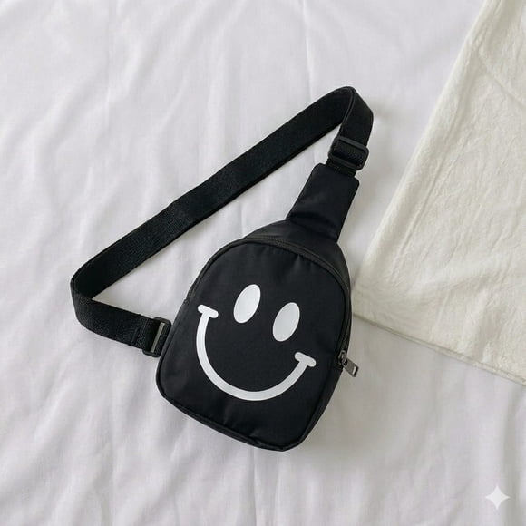 Mini Mochila Bandolera Infantil Negra con Carita Feliz