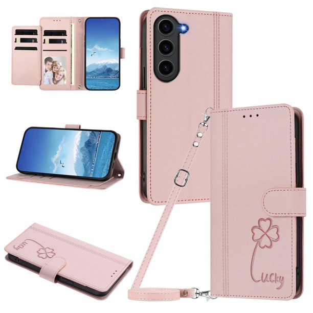 Funda Cartera Trébol para Samsung Galaxy S23 Plus con Ranuras Tarjetas y Carga Inalámbrica Rosa
