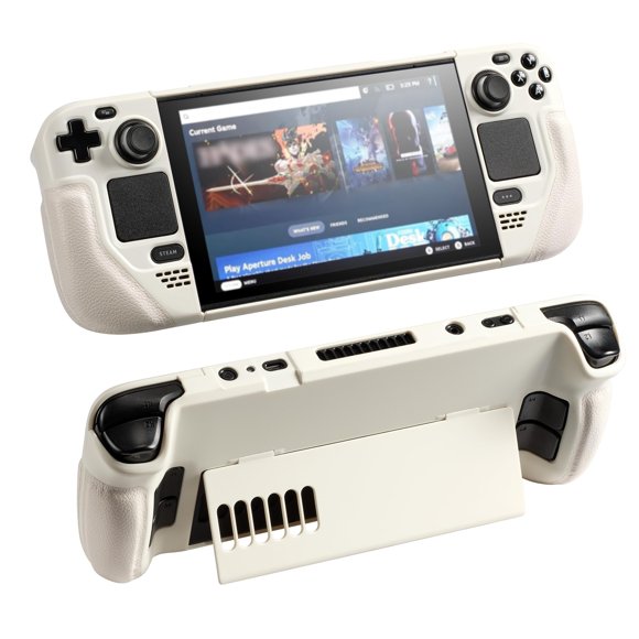 Funda UYIYE para Steam Deck Blanca con Soporte y Agarre de Cuero
