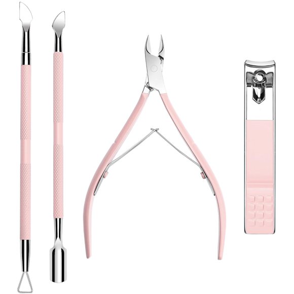 Cortaúñas Difenni Set de 4 piezas rosa para manicura y pedicura