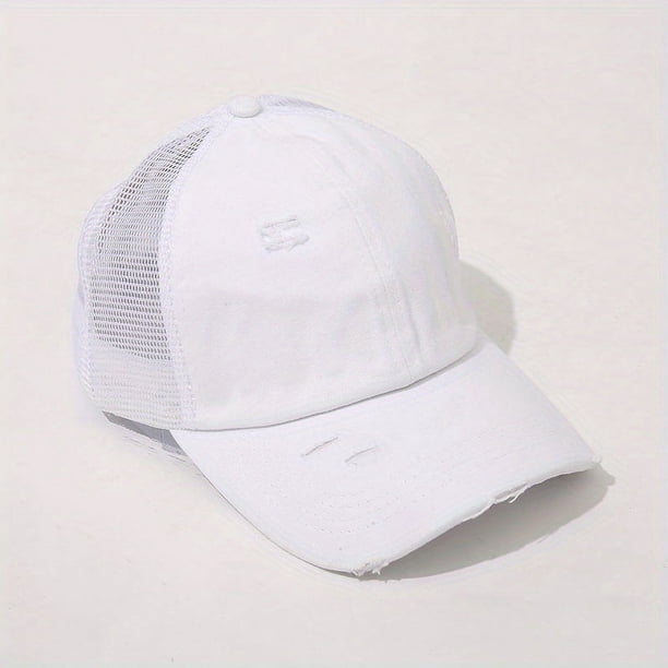 Unisex Washed Baseball Cap: Distressed Ripped Criss Cross Ponytail Hat - Adjustable Casual Style for Men & Women