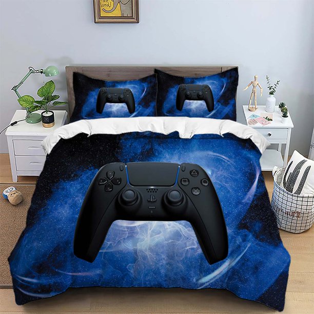 v1750 Bed Sheets piece matte polyester fabric bedding set, gentle, skin friendly, warm, modern, PS game controller pattern 3-Piece Bedding Set (1 Duvet Cover + 2 Pillow Shams) Bed Sheets ju1750