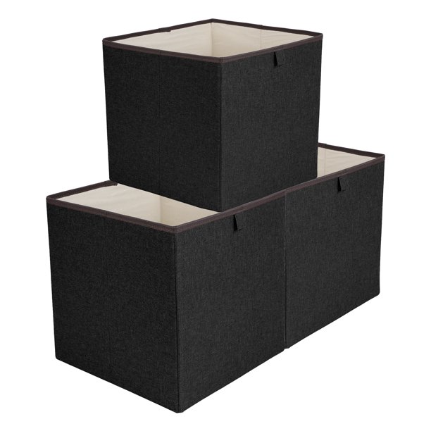 REGALWOVEN Cubo de Almacenamiento, Caja de Almacenamiento de Tela para Estantes de Armario, Juego de 3 Cestas de Almacenamiento Plegables para Organizar Ropa Libros Negro 13*13*13in
