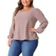 thumbnail image 4 of Agnes Orinda Blusas para Mujer Tallas Grandes Cuello Cuadrado Manga Larga Casual Elegante Camisas con Ojal 1X Rosa Oscuro, 4 of 6