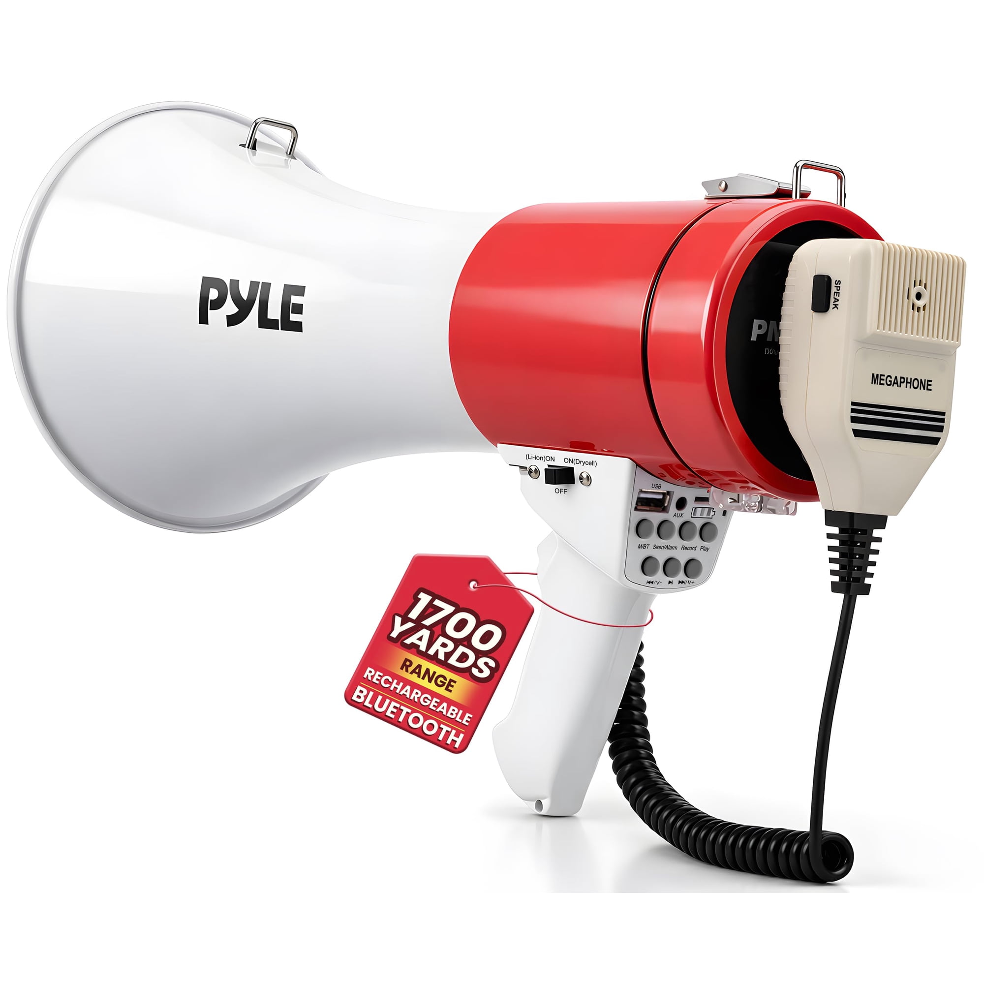 Megáfono Pyle De 50 W Con Bluetooth, Usb, Tf Y Aux, Rojo