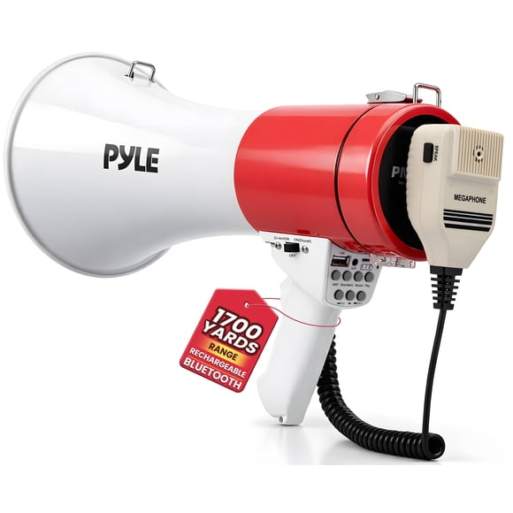 Megáfono Pyle de 50 W con Bluetooth, USB, TF y AUX, rojo
