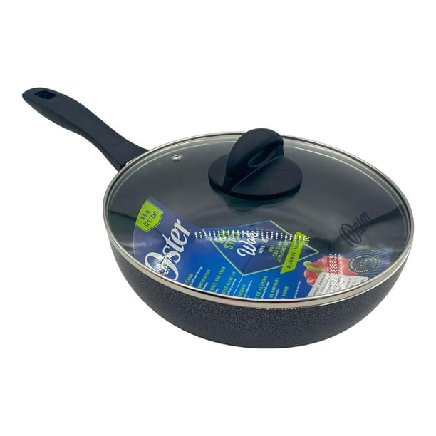 Sartén Wok con tapa antiadherente 24 cm Clairborne Oster gris Tamano Unico