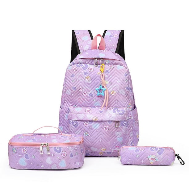 Girl Flower Printed Primary Junior High University Bookbag Lunch Bag Pencil Case 3pcs Backpack Sets Youth School Backpacks