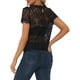 thumbnail image 3 of INSPIRE CHIC Blusa de Mujer con Encaje Floral y Ribete Festoneado de Manga Corta Semi Transparente Talla M Negra, 3 of 6